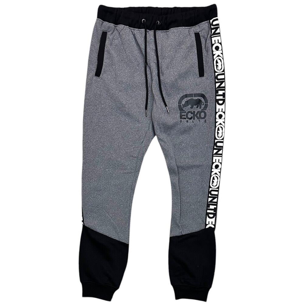 Ecko Unltd Men's Sweatpants Side Logo Tape Strip Marled Heather Fleece Jogger - Picture 1 of 4